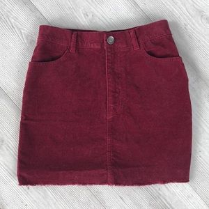 Red faux suede mini skirt